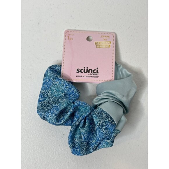 Scunci Hair Scrunchie Preppy Cottagecore Paisley Boho Pony Tail Holder Blue - Picture 1 of 3